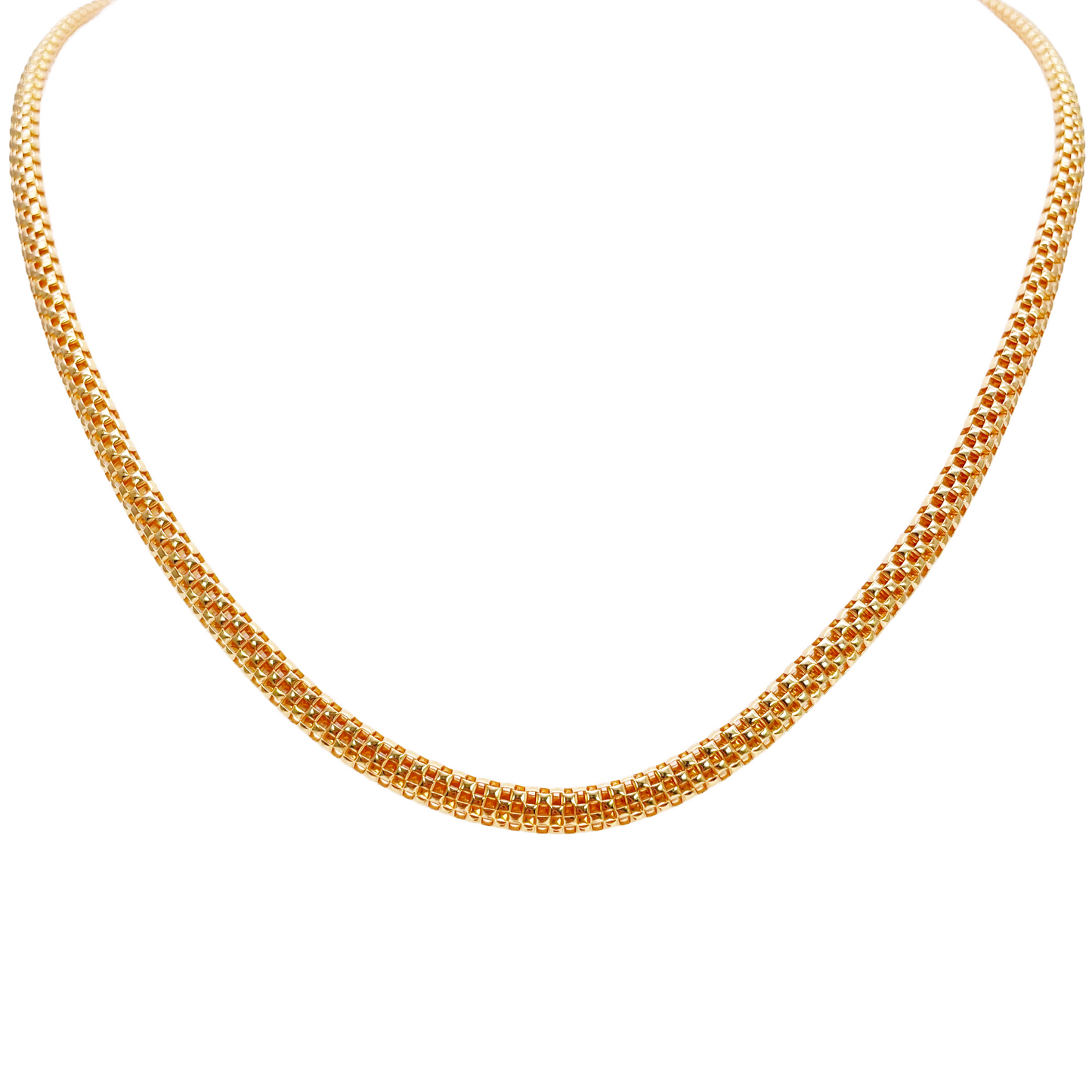 22ct Gold Square Mesh Chain High Polished Flat Necklace 18.5 Inches 4mm Width 
