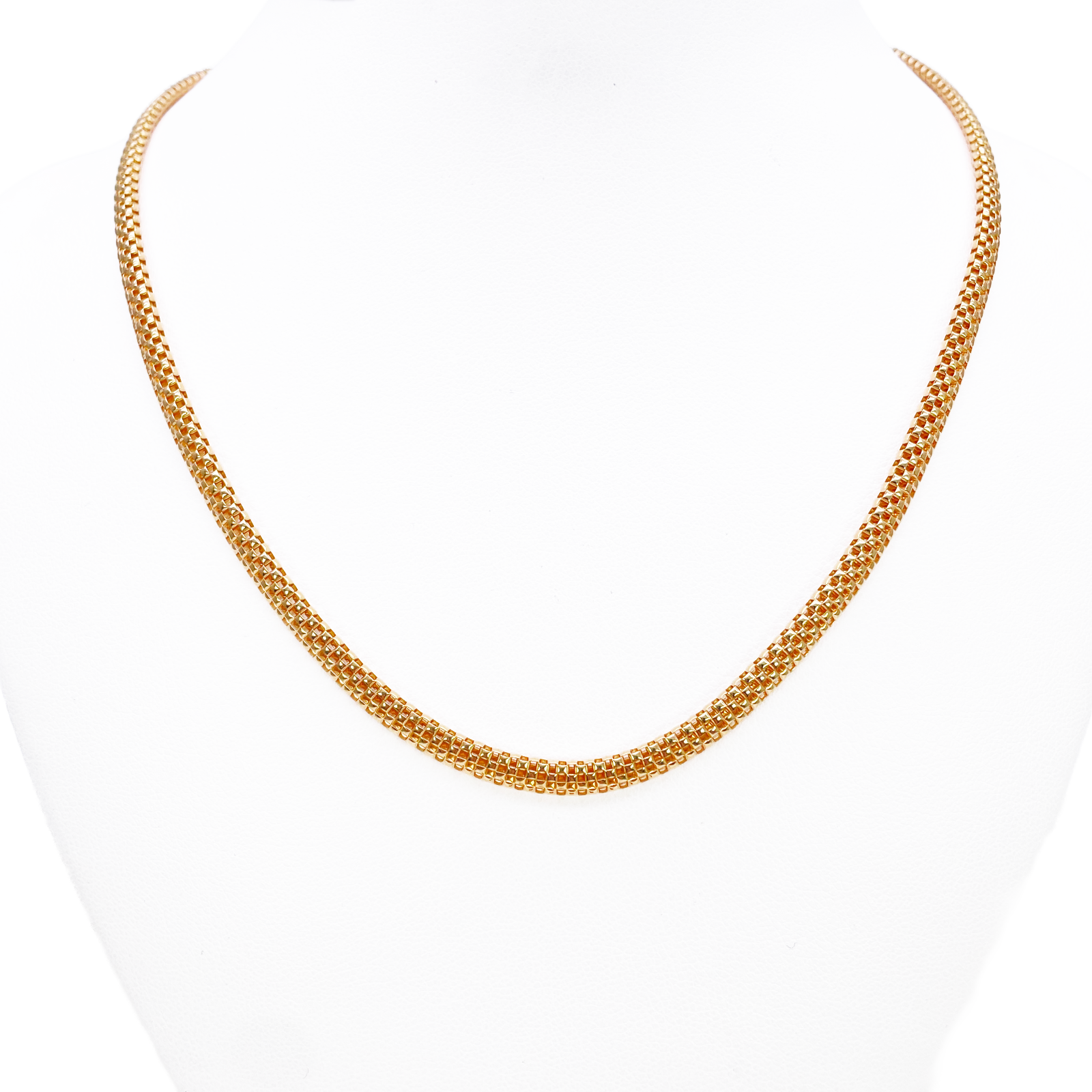 22ct Gold Square Mesh Chain High Polished Flat Necklace 18.5 Inches 4mm Width 