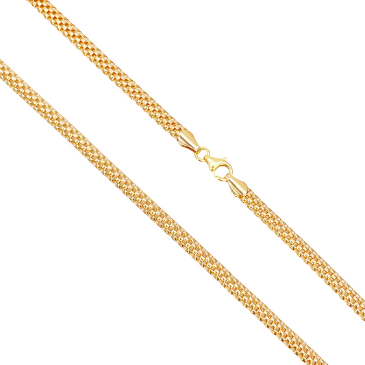 22ct Gold Square Mesh Chain High Polished Flat Necklace 18.5 Inches 4mm Width 