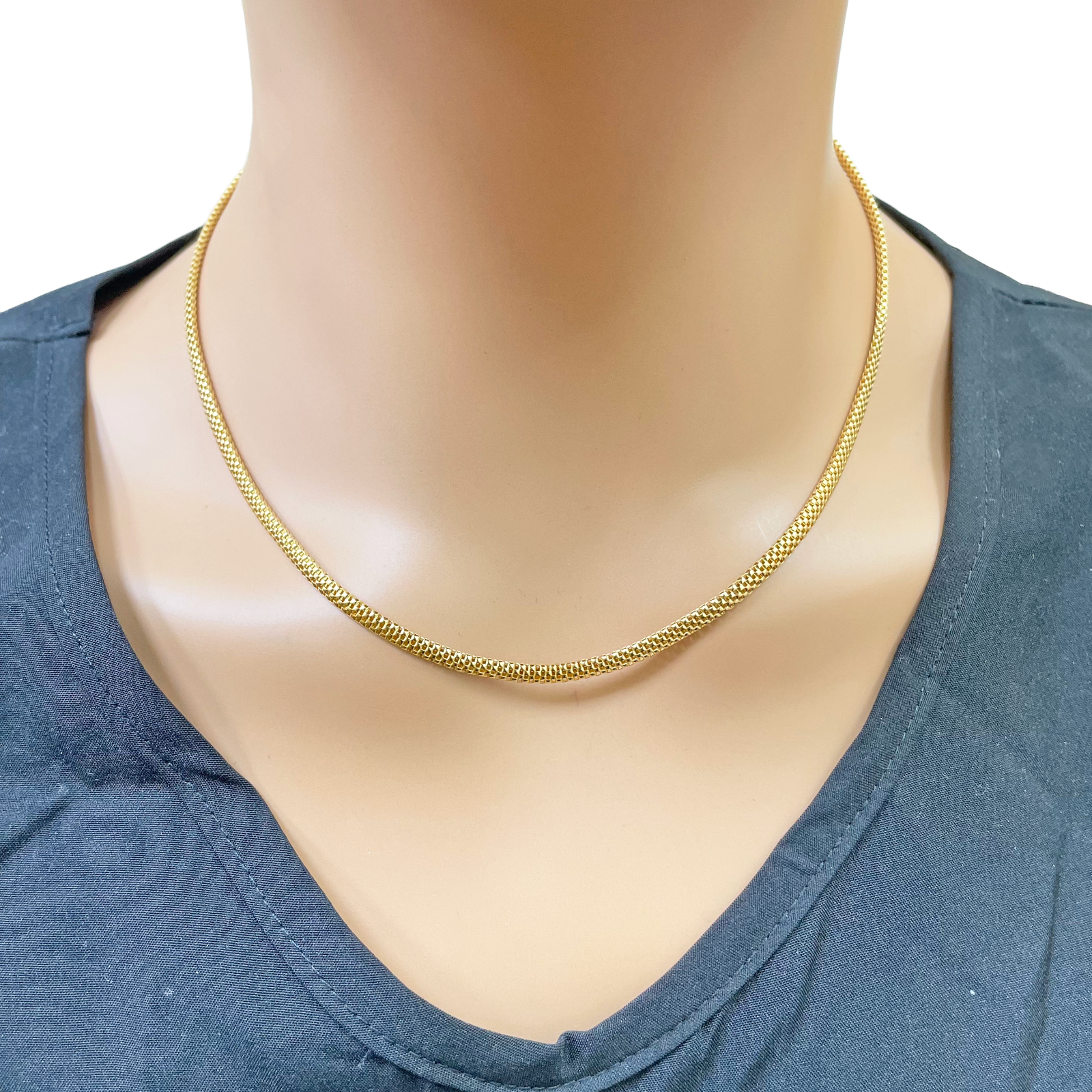 22ct Gold Square Mesh Chain High Polished Flat Necklace 18.5 Inches 3mm Width 