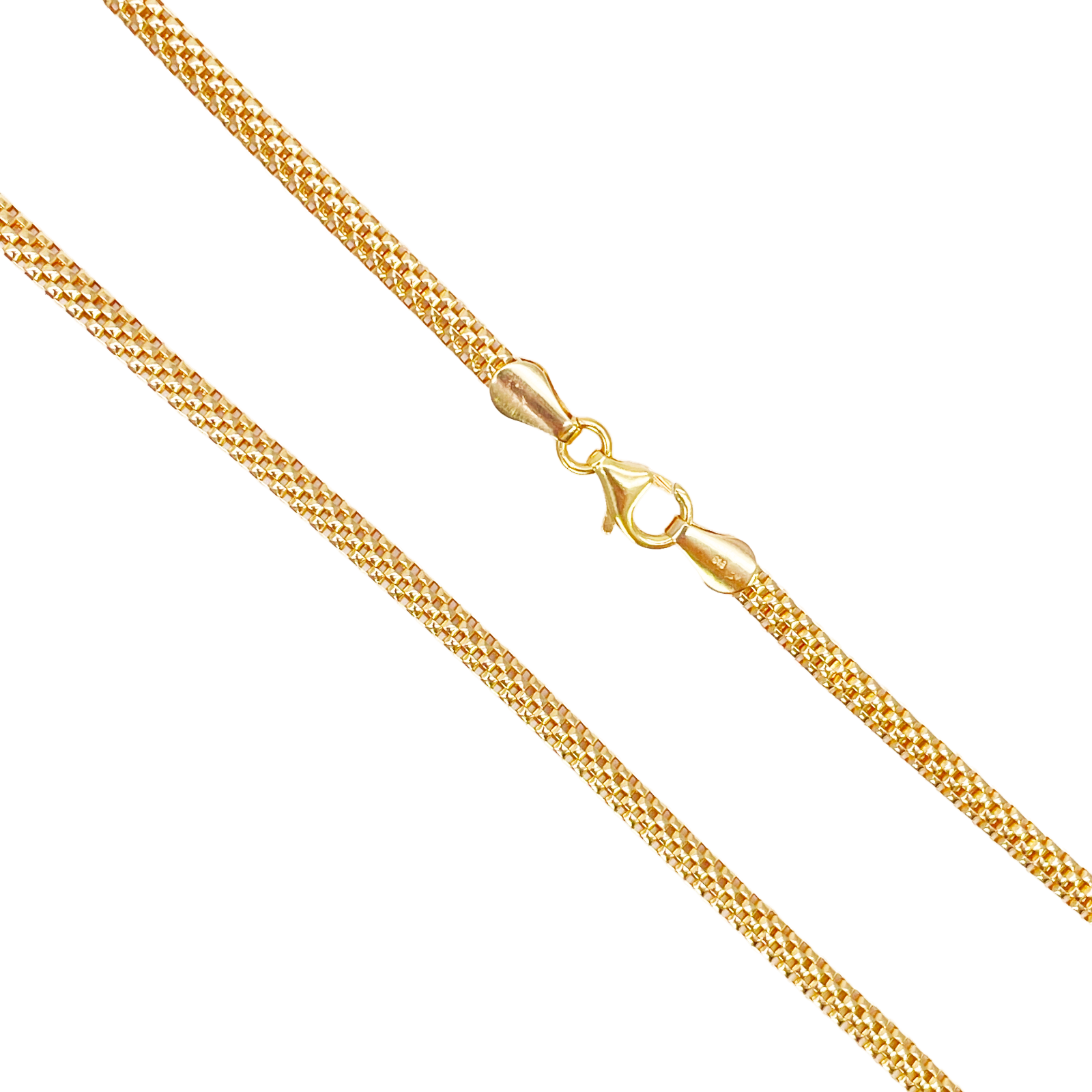 22ct Gold Square Mesh Chain High Polished Flat Necklace 18.5 Inches 3mm Width 