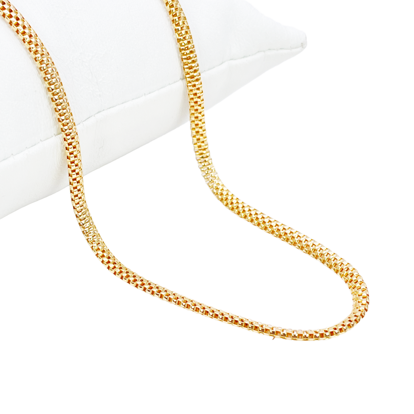 22ct Gold Square Mesh Chain High Polished Flat Necklace 18.5 Inches 3mm Width 