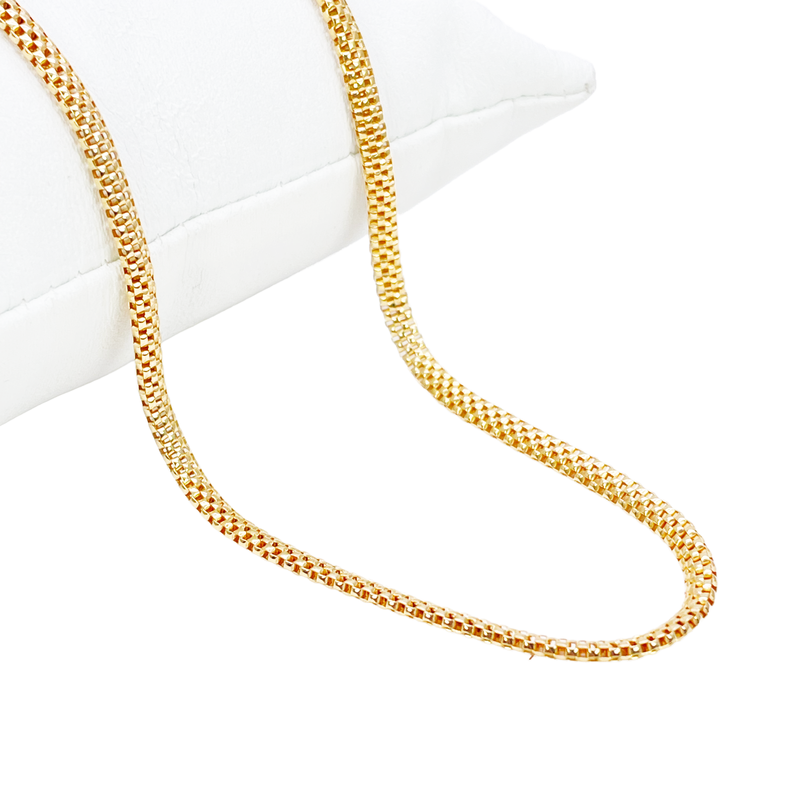 22ct Gold Square Mesh Chain High Polished Flat Necklace 18.5 Inches 3mm Width 