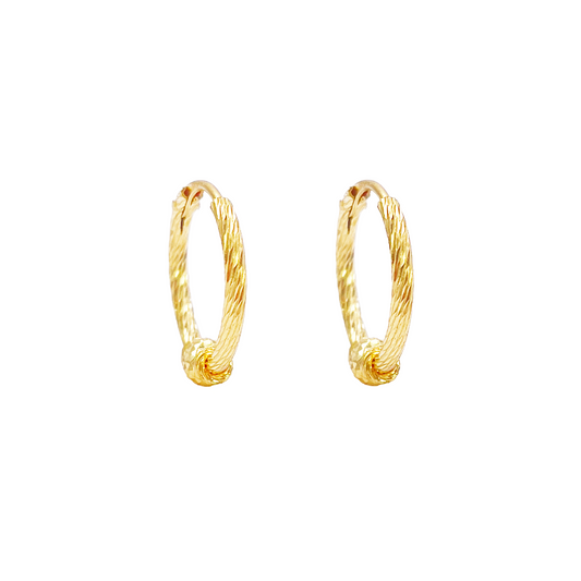 22ct Gold Diamond Cut Hoop Textured Beaded Huggie Earrings 11mm Diameter 