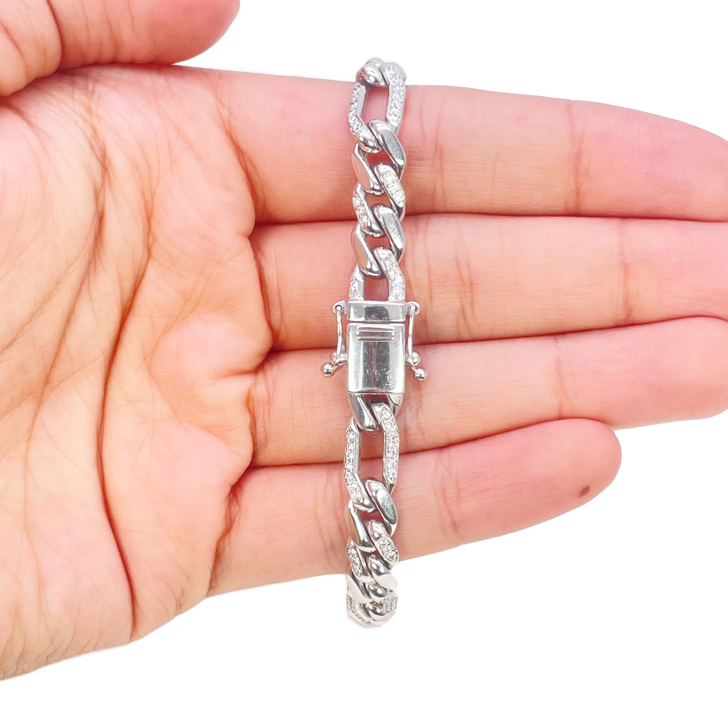 14ct Gold Natural Round Diamond Figaro Mens Bracelet 1.60ct 8 Inches  Diamond Bracelets