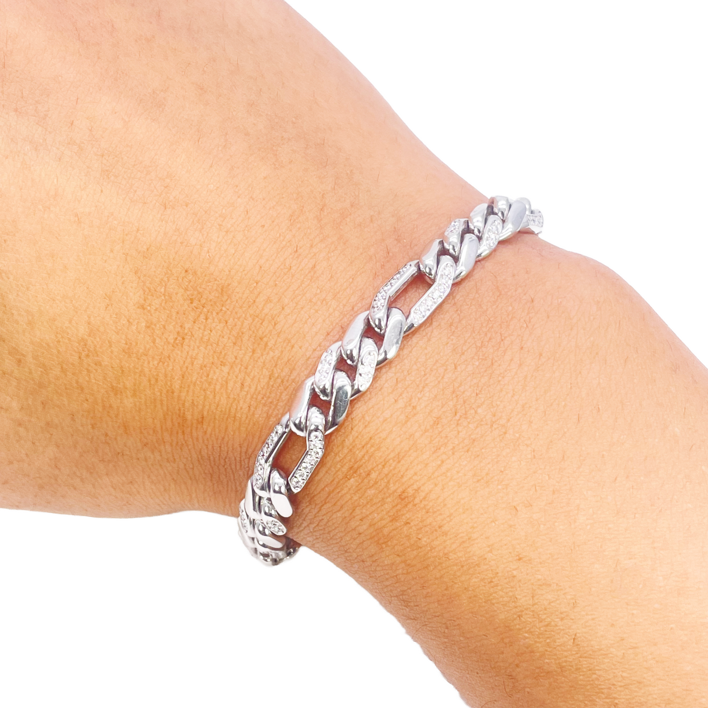 14ct Gold Natural Round Diamond Figaro Mens Bracelet 1.60ct 8 Inches  Diamond Bracelets