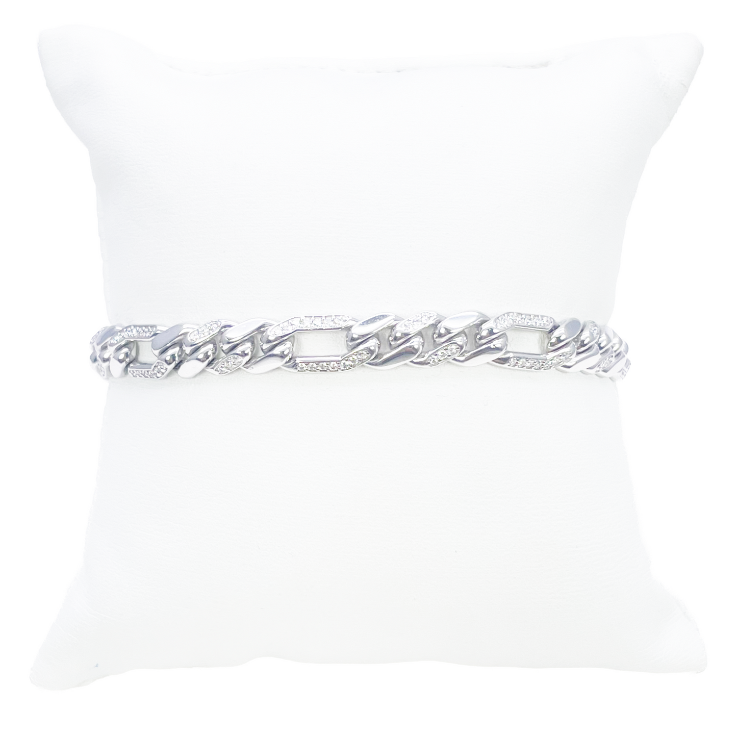 14ct Gold Natural Round Diamond Figaro Mens Bracelet 1.60ct 8 Inches  Diamond Bracelets