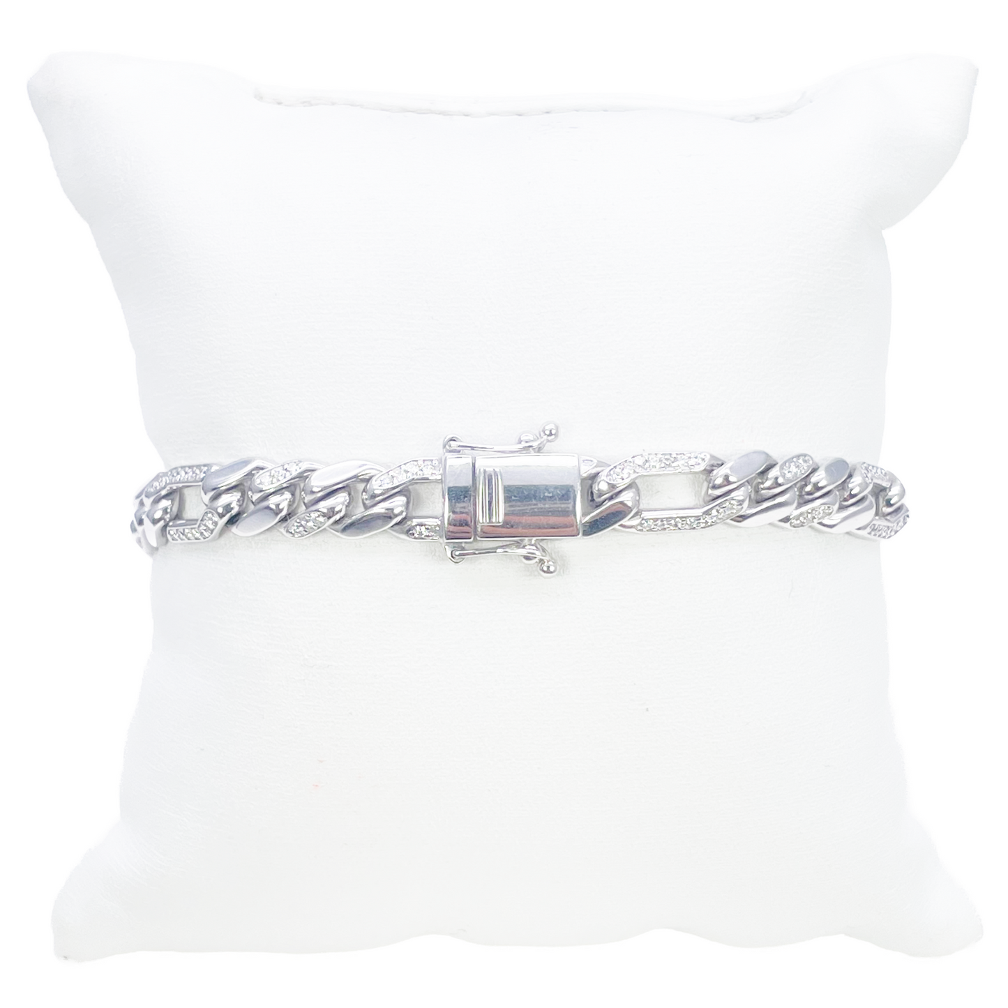 14ct Gold Natural Round Diamond Figaro Mens Bracelet 1.60ct 8 Inches  Diamond Bracelets