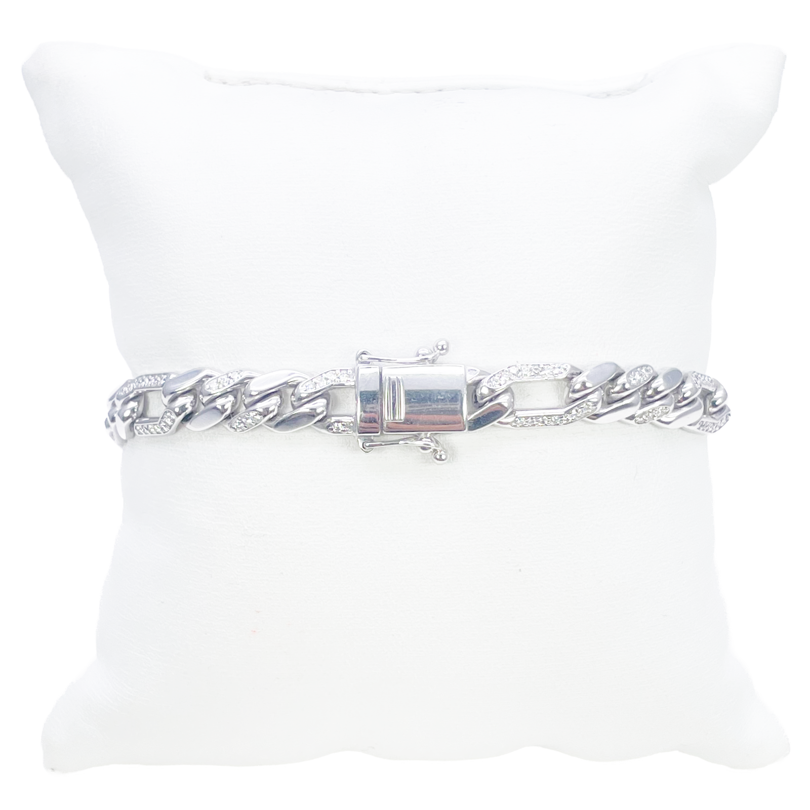 14ct Gold Natural Round Diamond Figaro Mens Bracelet 1.60ct 8 Inches  Diamond Bracelets