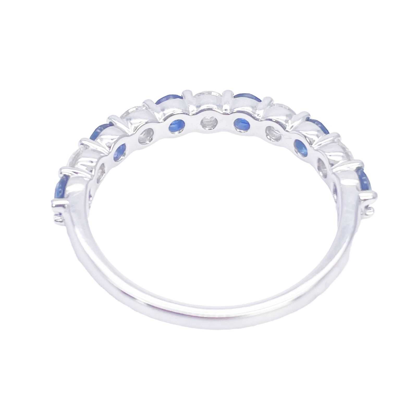 18ct Gold Natural Round Diamond & Sapphire Half Eternity Stackable Band 1.20ct  Diamond Ring