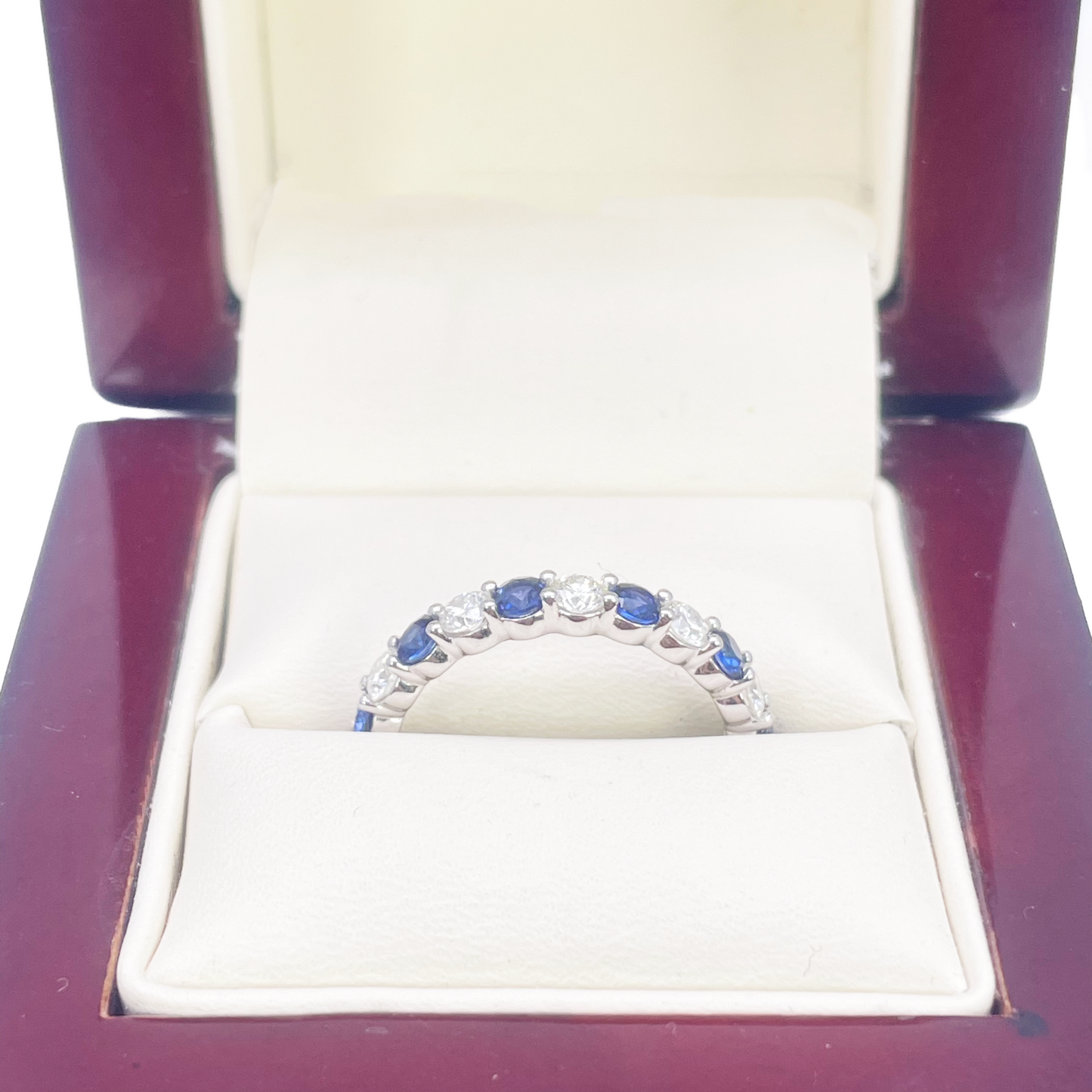 18ct Gold Natural Round Diamond & Sapphire Half Eternity Stackable Band 1.20ct  Diamond Ring