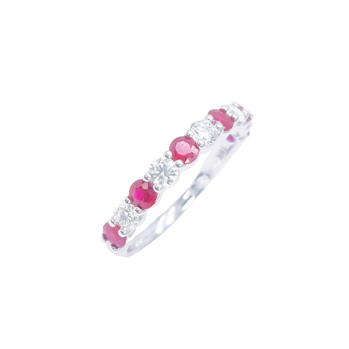 18ct Gold Natural Round Diamond & Ruby Half Eternity Stackable Band 1.05ct  Diamond Ring