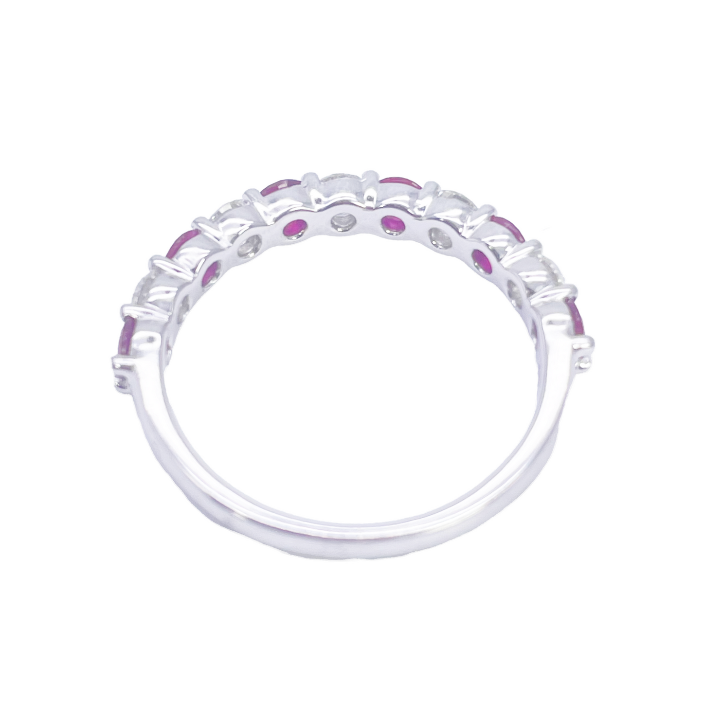 18ct Gold Natural Round Diamond & Ruby Half Eternity Stackable Band 1.05ct  Diamond Ring