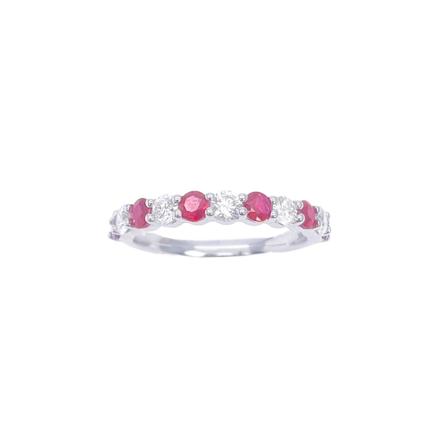 18ct Gold Natural Round Diamond & Ruby Half Eternity Stackable Band 1.05ct  Diamond Ring