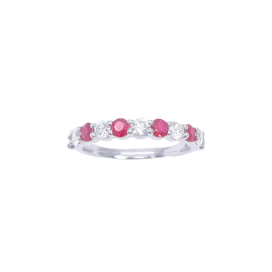 18ct Gold Natural Round Diamond & Ruby Half Eternity Stackable Band 1.05ct  Diamond Ring