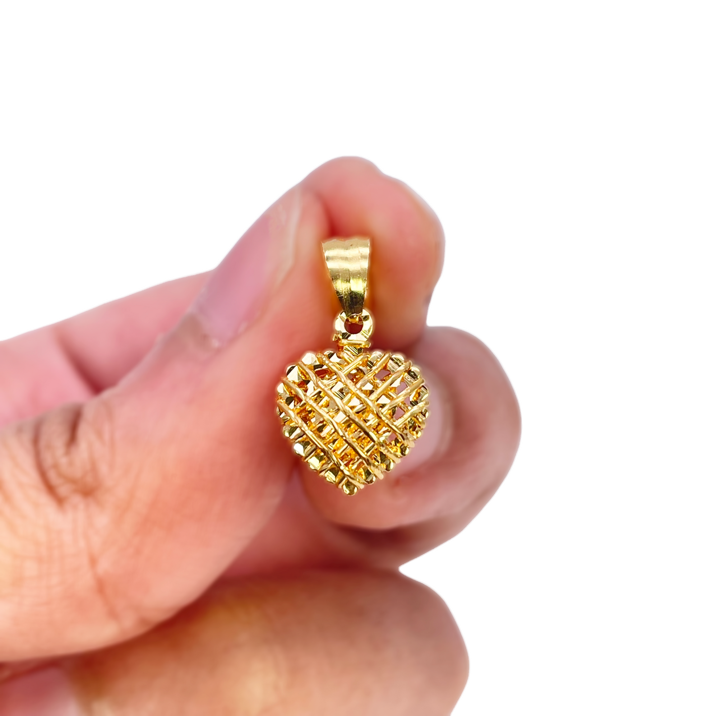 22ct Gold Heart Pendant Diamond Cut Mesh High Polished 18 mm Length 