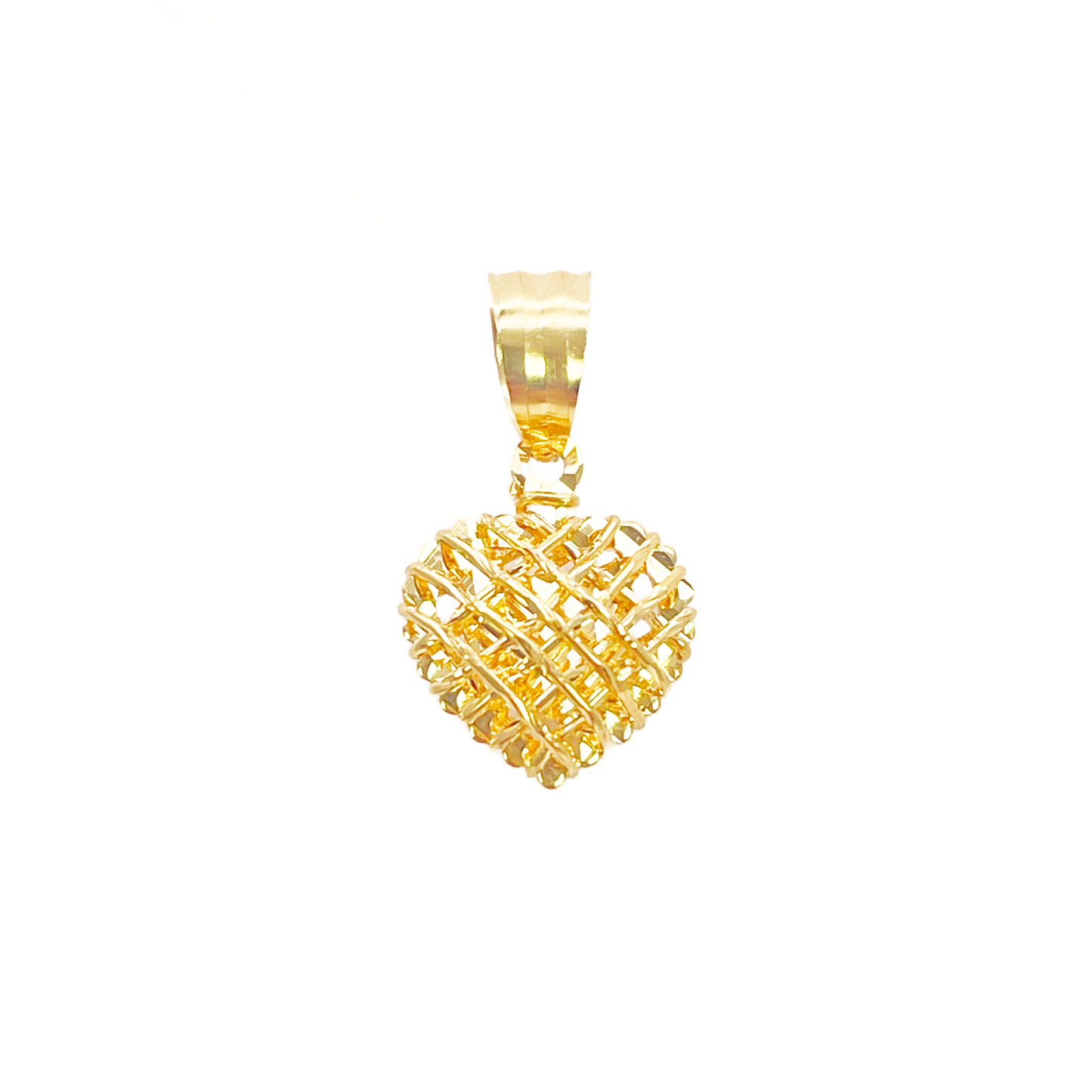 22ct Gold Heart Pendant Diamond Cut Mesh High Polished 18 mm Length 