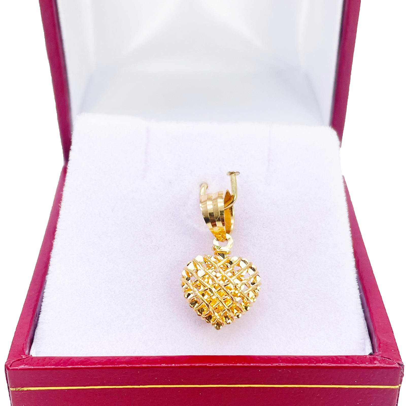 22ct Gold Heart Pendant Diamond Cut Mesh High Polished 18 mm Length 