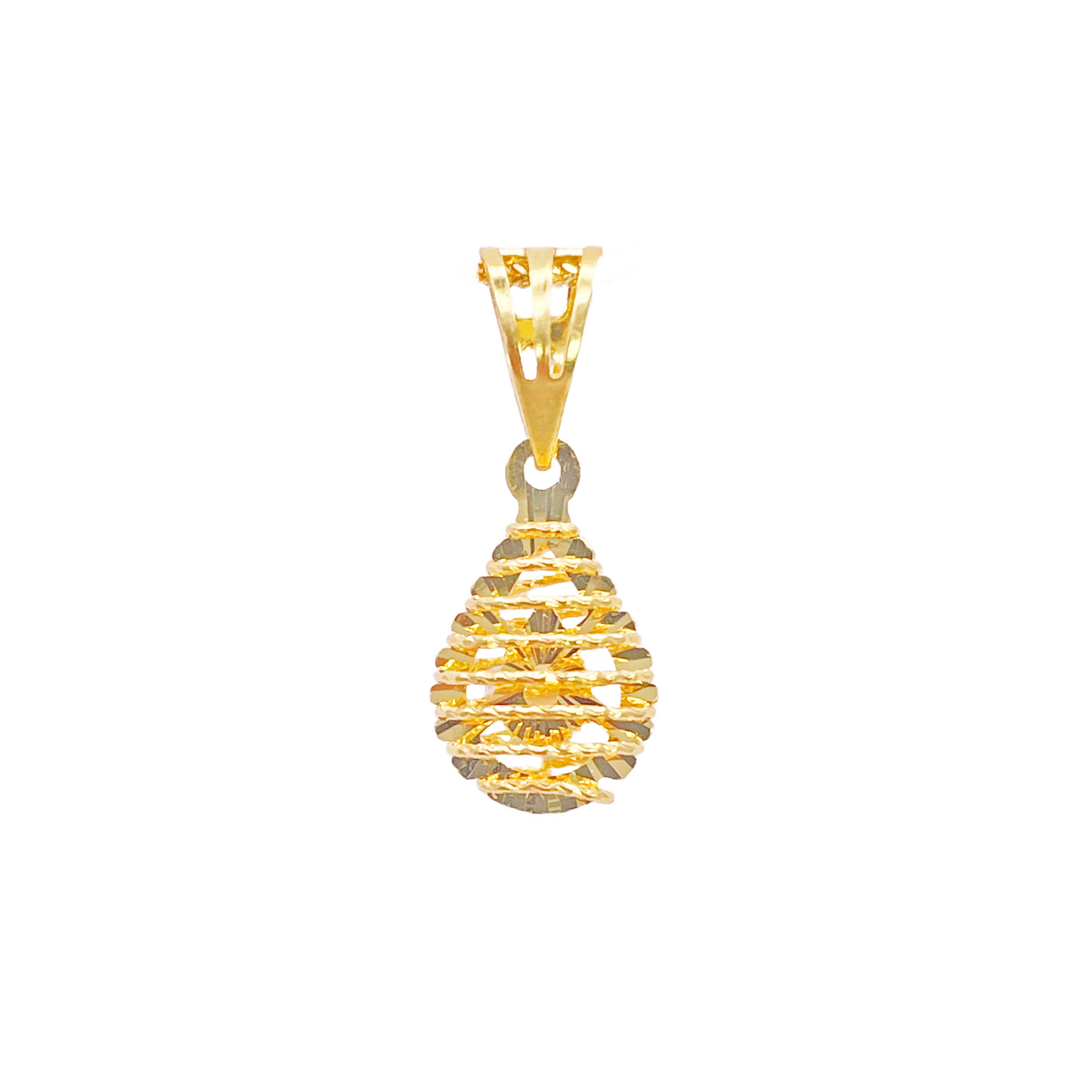 22ct Gold Pear Shaped Pendant Diamond Cut Mesh High Polished 20 mm Length 