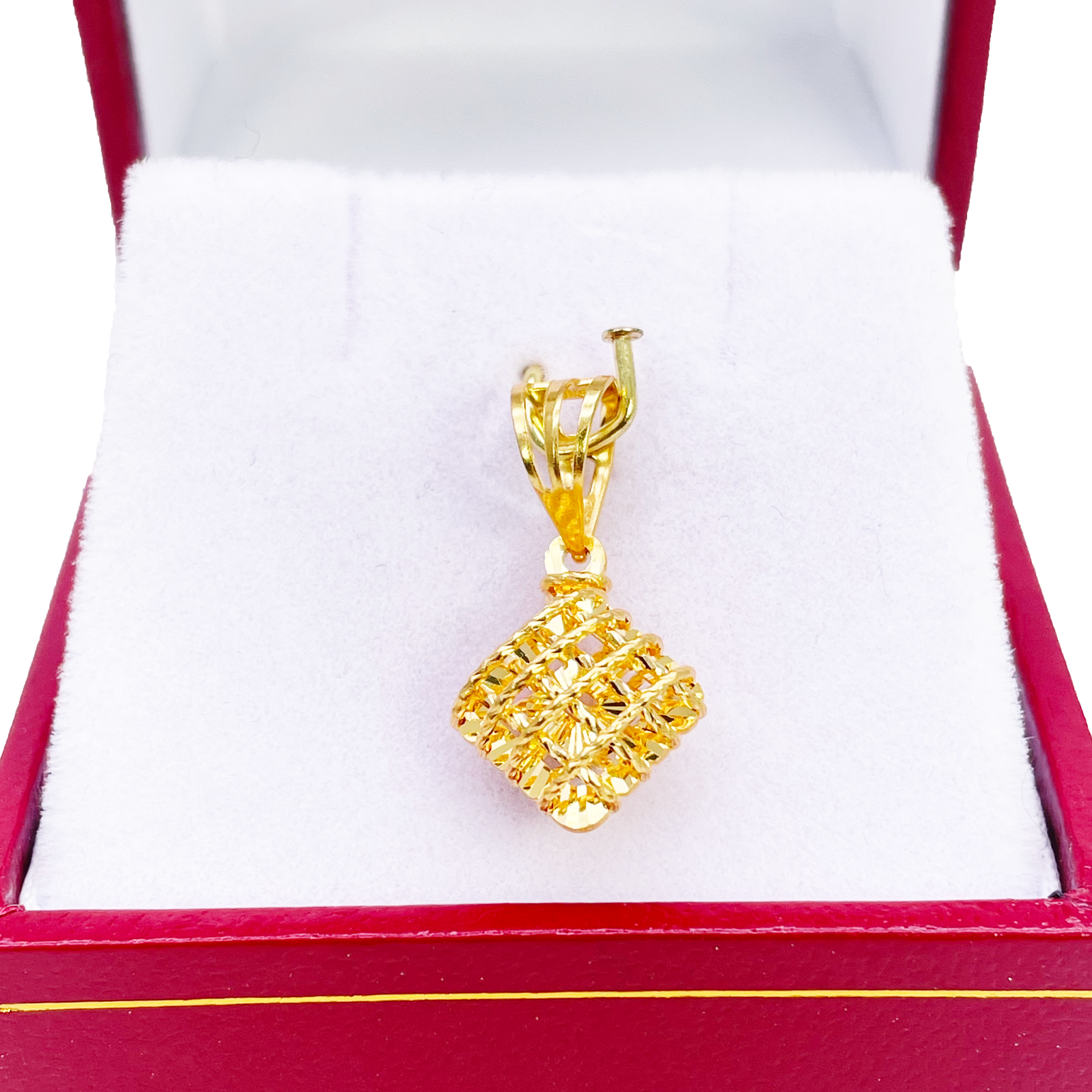 22ct Gold Rhombus Shaped Pendant Diamond Cut Mesh High Polished 20mm Length 