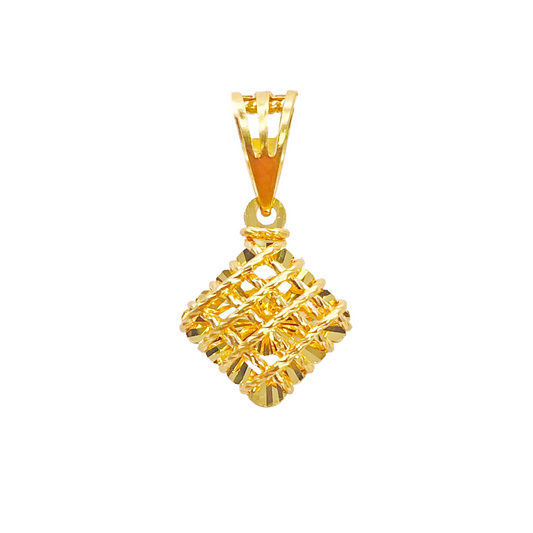 22ct Gold Rhombus Shaped Pendant Diamond Cut Mesh High Polished 20mm Length 