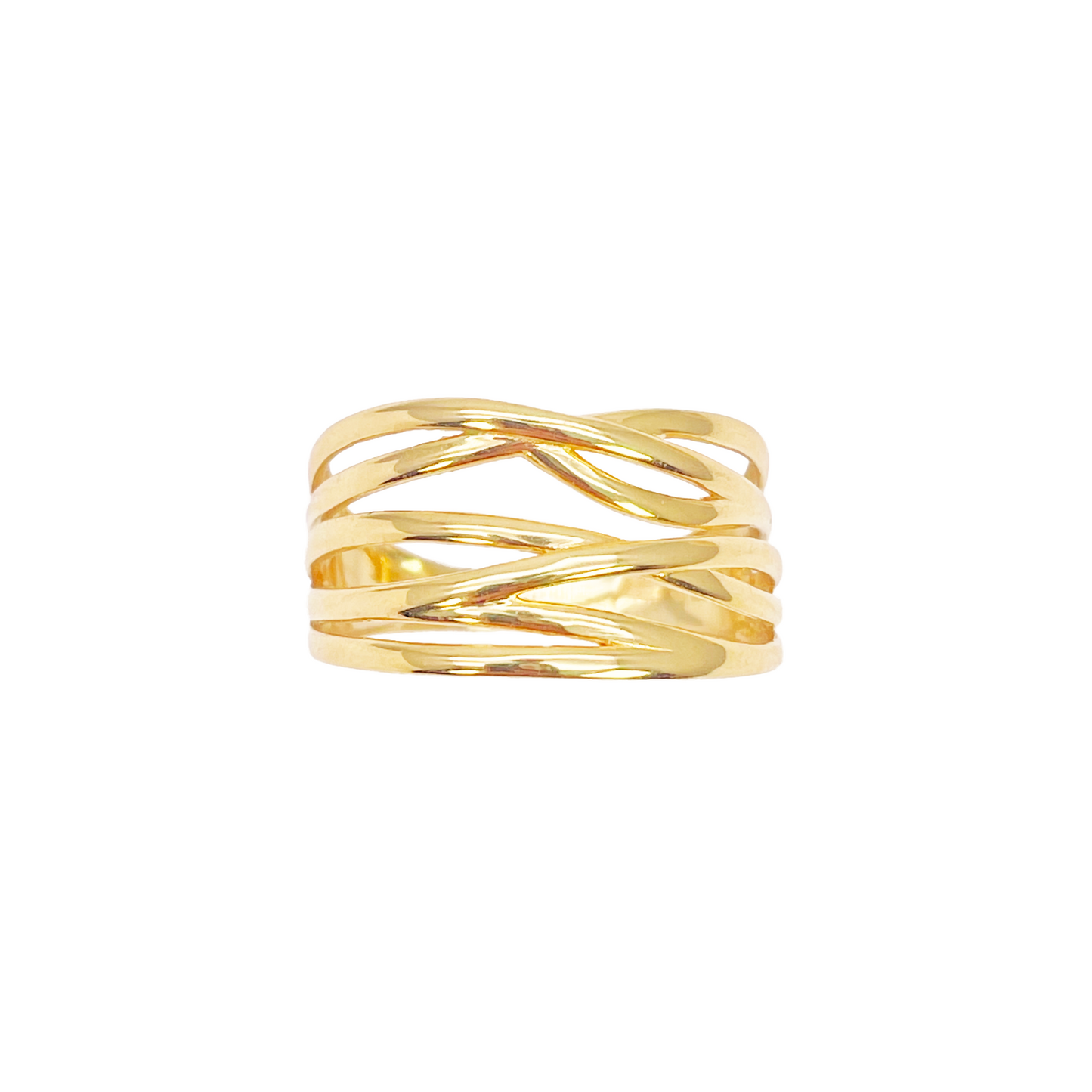 22ct Gold Multi Band Ring High Polished Design 10.7 mm Width Size M 