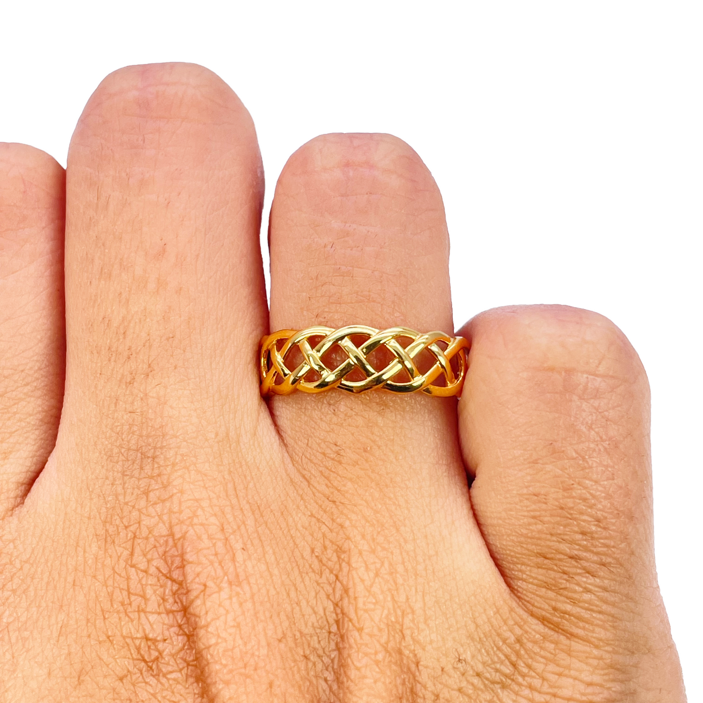 22ct Gold Celtic Knot Ring High Polished Loose Braided Design 6 mm Width Size N 