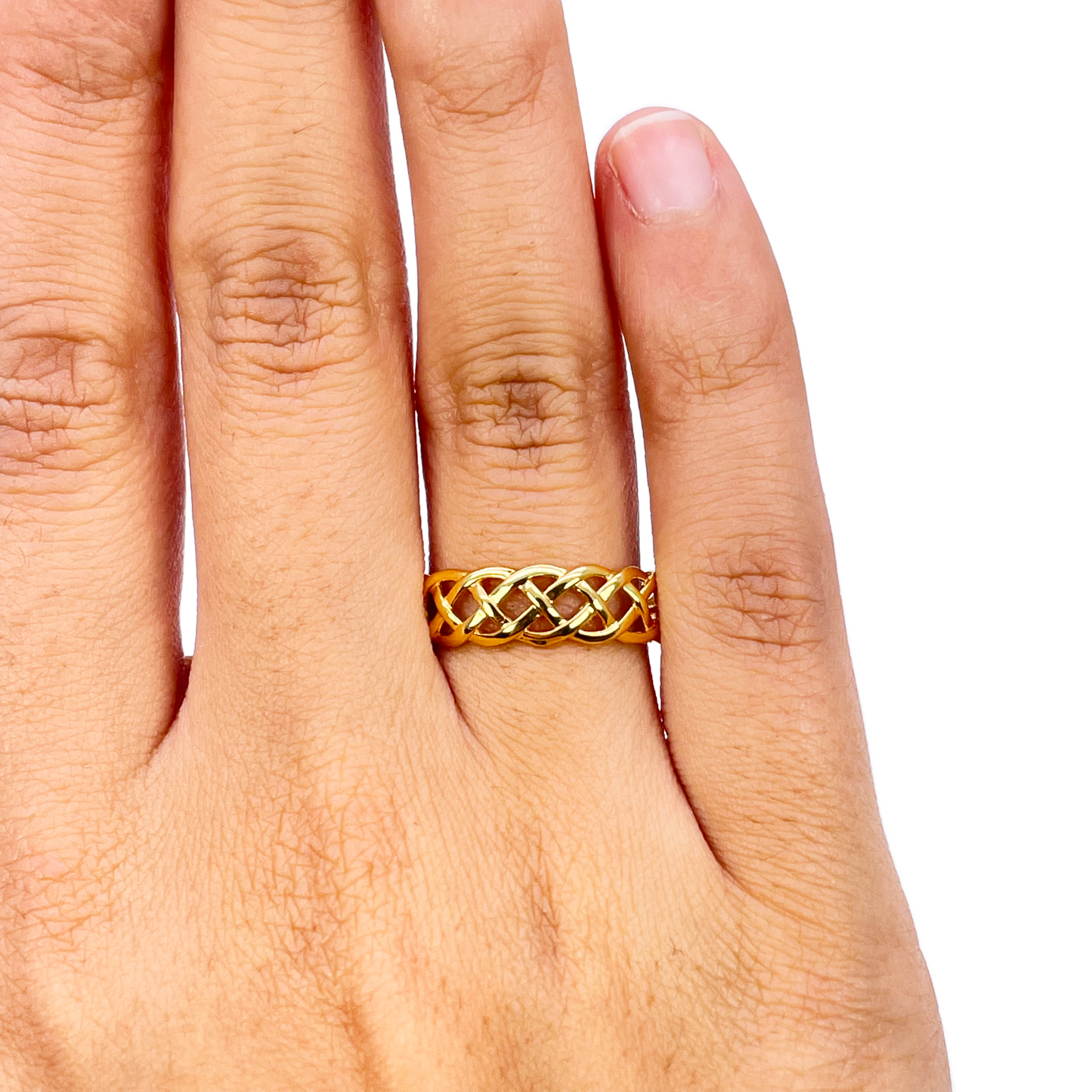 22ct Gold Celtic Knot Ring High Polished Loose Braided Design 6 mm Width Size N 