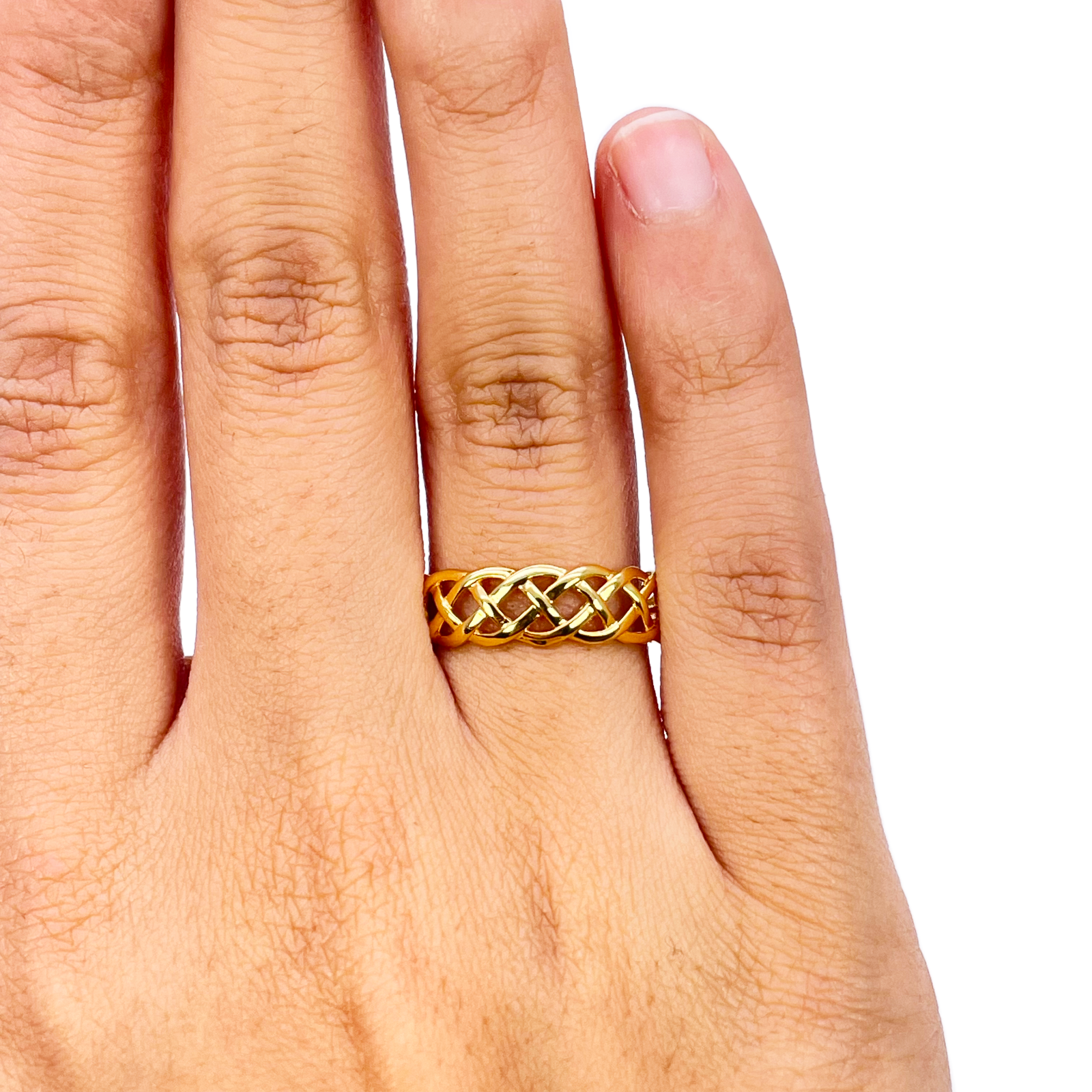 22ct Gold Celtic Knot Ring High Polished Loose Braided Design 6 mm Width Size N 
