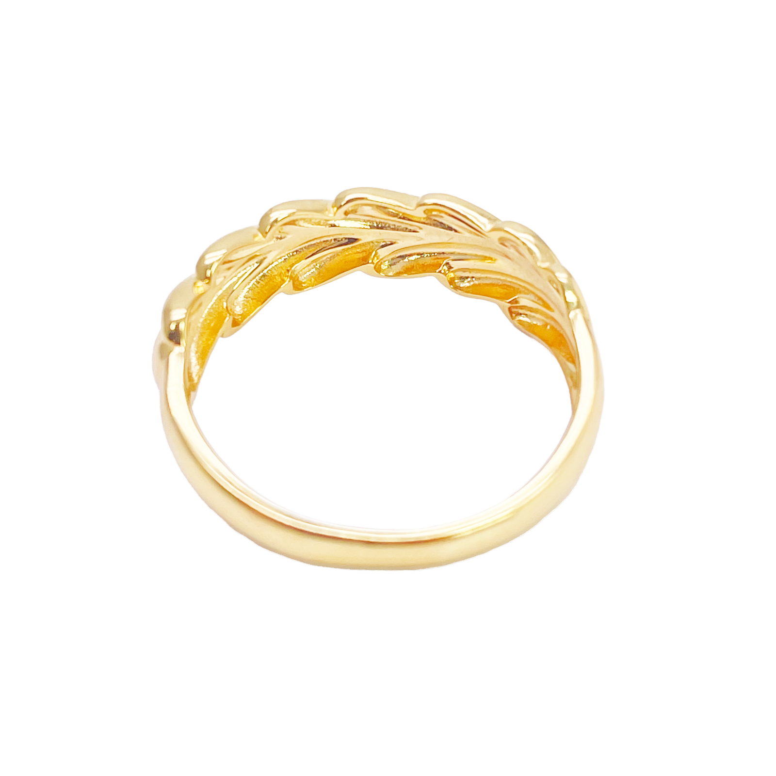 22ct Gold Leaf Ring High Polished Floral Design 5.7 mm Width Size M 