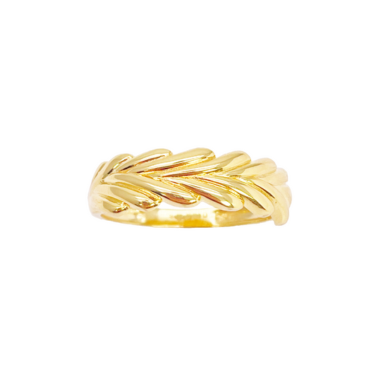 22ct Gold Leaf Ring High Polished Floral Design 5.7 mm Width Size M 
