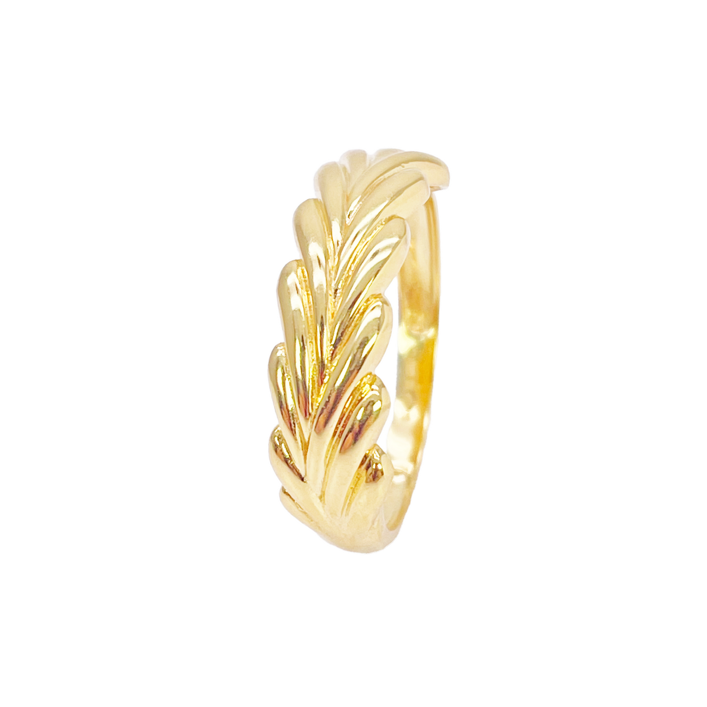 22ct Gold Leaf Ring High Polished Floral Design 5.7 mm Width Size M 
