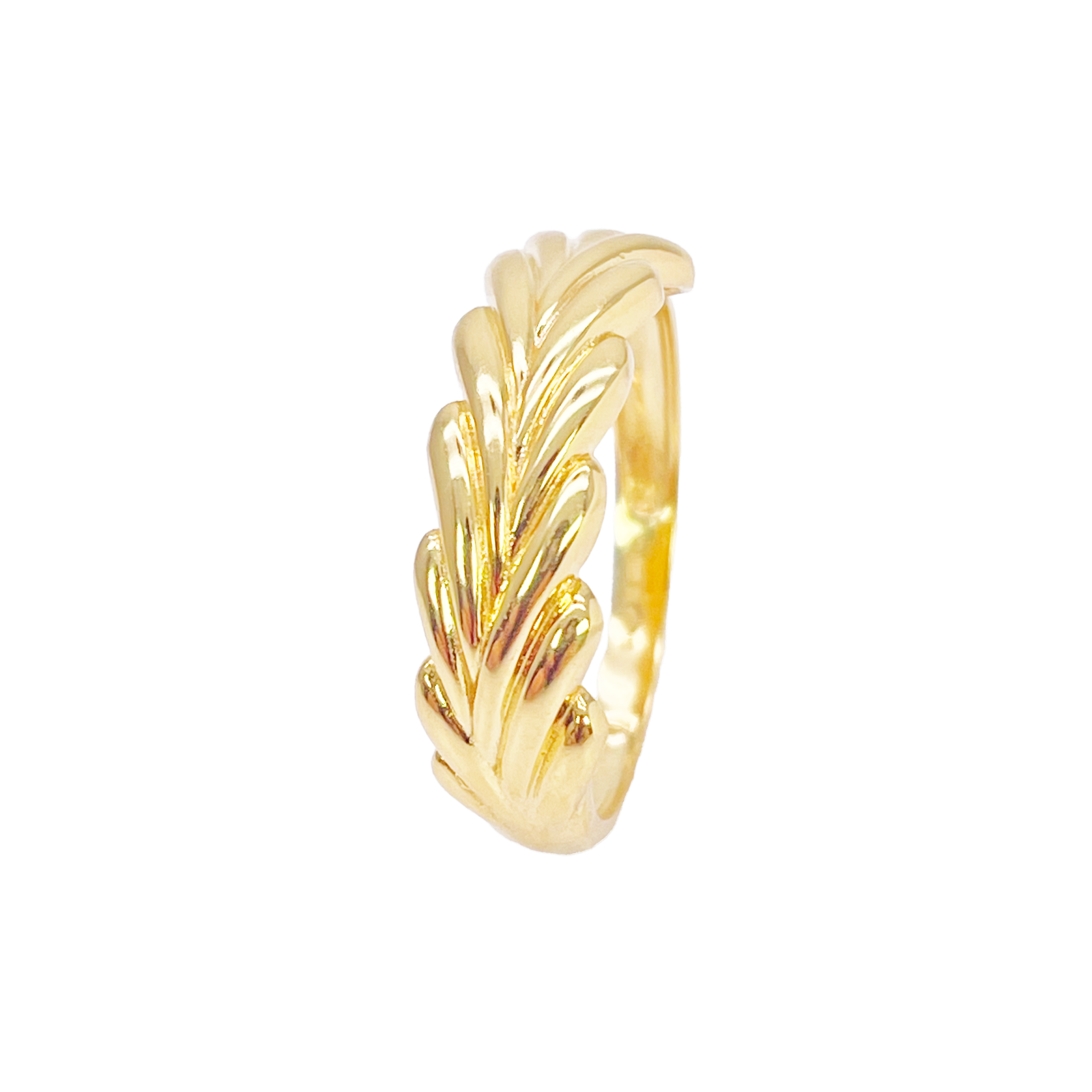 22ct Gold Leaf Ring High Polished Floral Design 5.7 mm Width Size M 