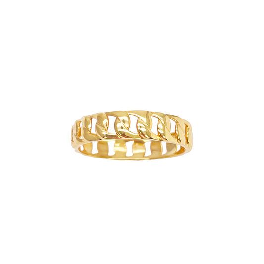 22ct Gold Cuban Link Ring High Polished Women's 4.4mm Width Size N 