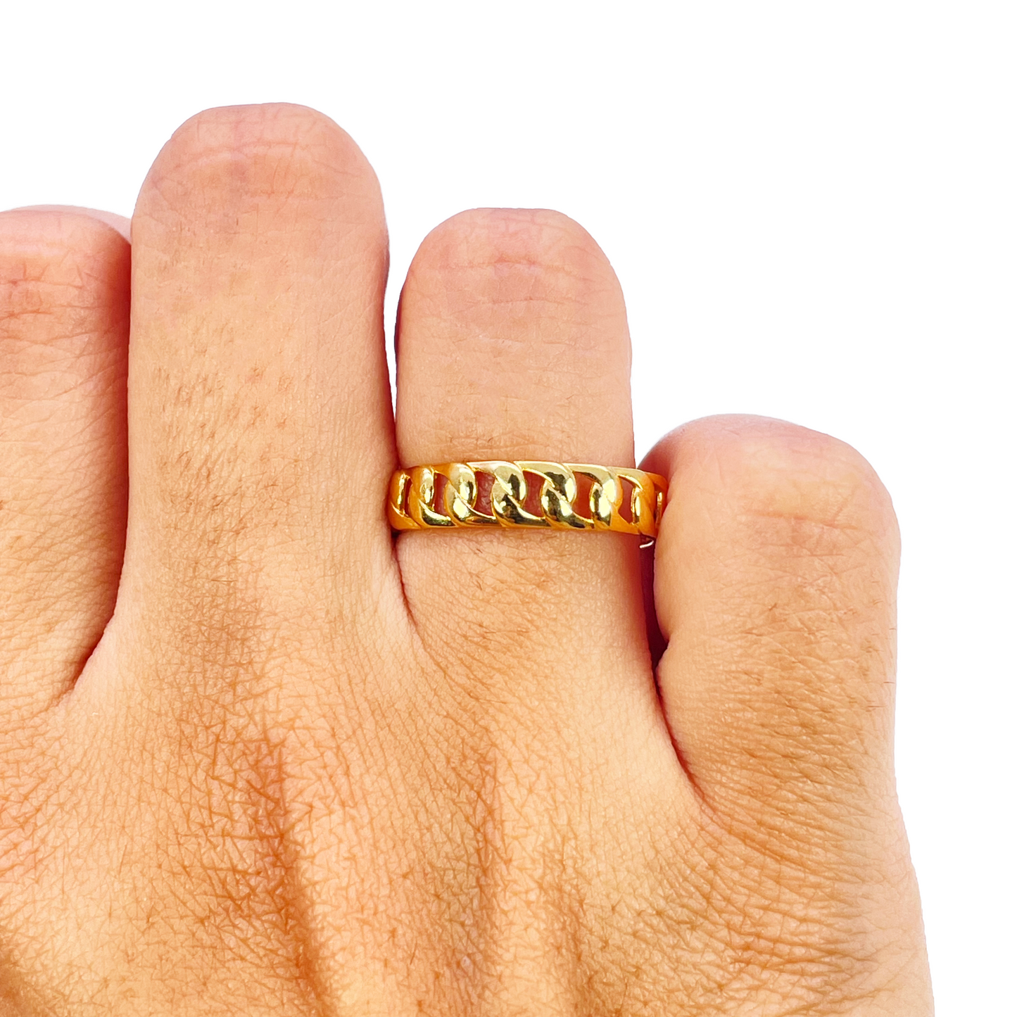 22ct Gold Cuban Link Ring High Polished Women's 4.4mm Width Size N 