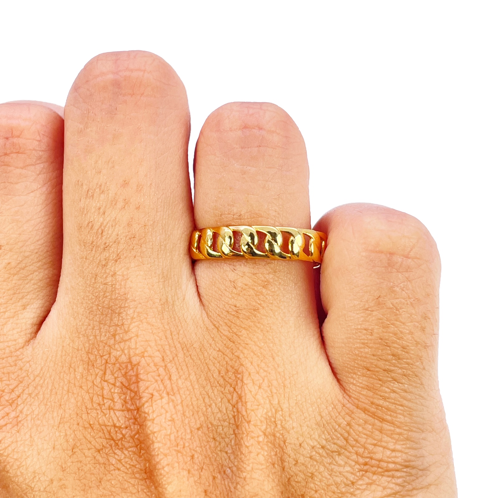 22ct Gold Cuban Link Ring High Polished Women's 4.4mm Width Size N 