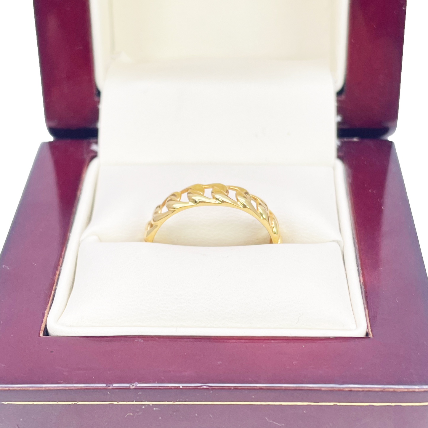 22ct Gold Cuban Link Ring High Polished Women's 4.4mm Width Size N 