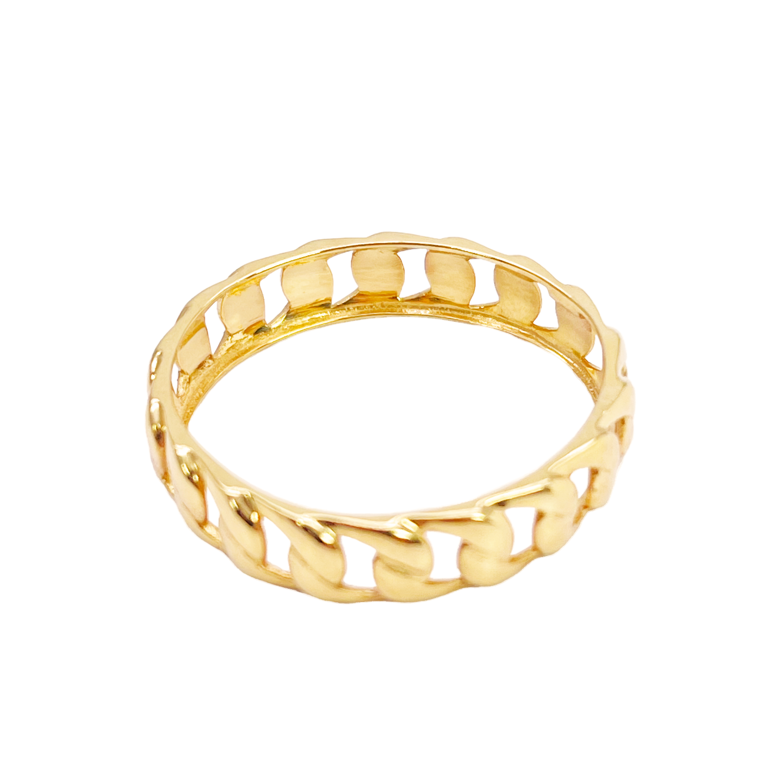 22ct Gold Cuban Link Ring High Polished Women's 4.4mm Width Size N 