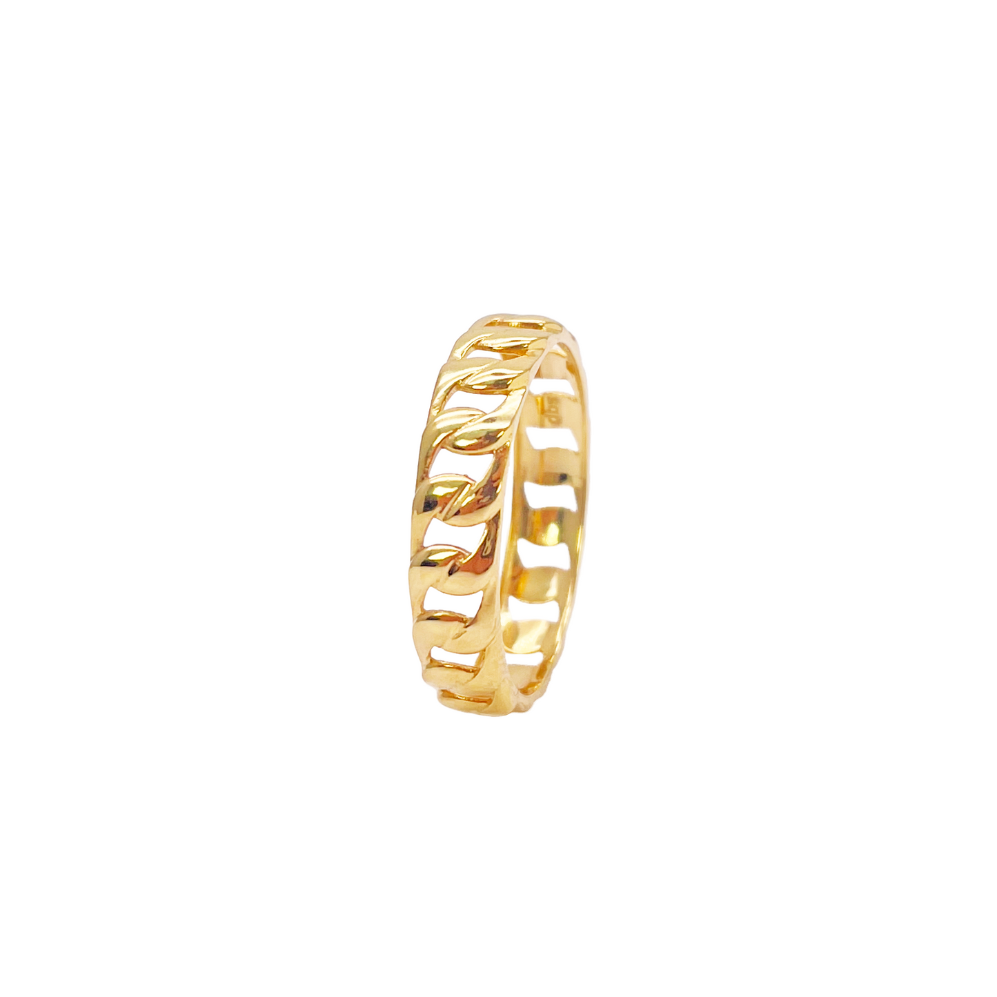 22ct Gold Cuban Link Ring High Polished Women's 4.4mm Width Size N 