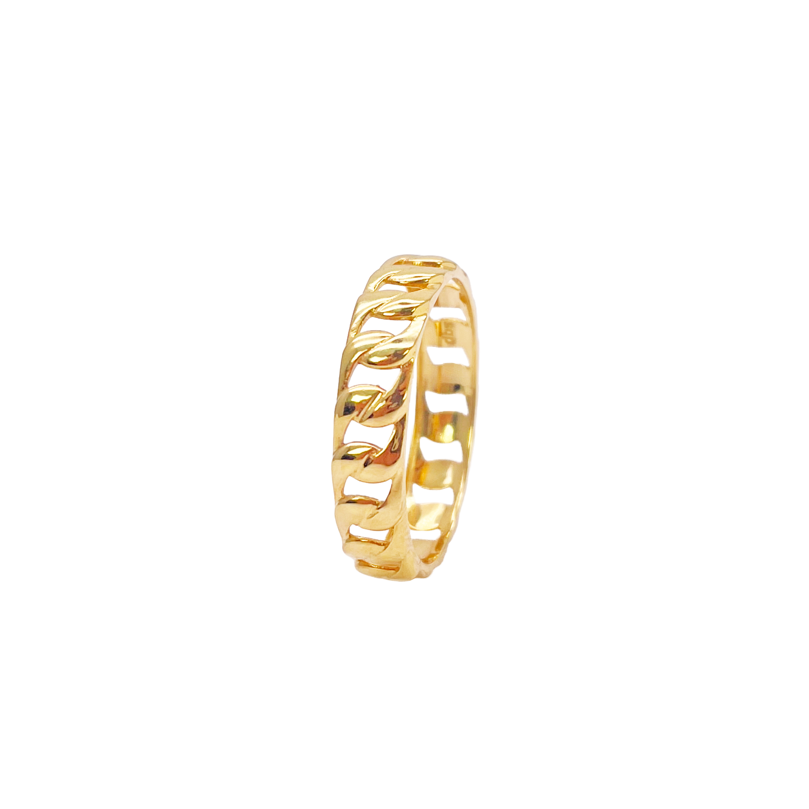 22ct Gold Cuban Link Ring High Polished Women's 4.4mm Width Size N 