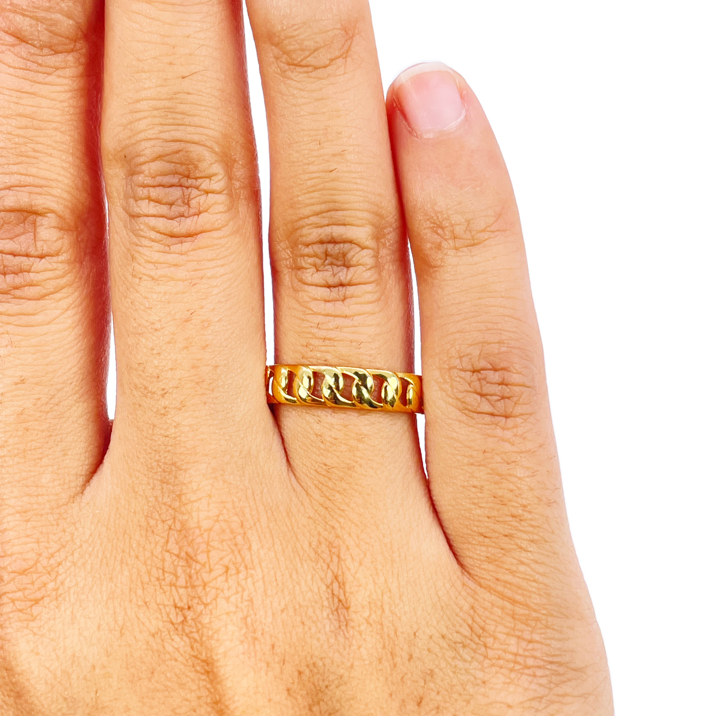 22ct Gold Cuban Link Ring High Polished Women's 4.4mm Width Size N 