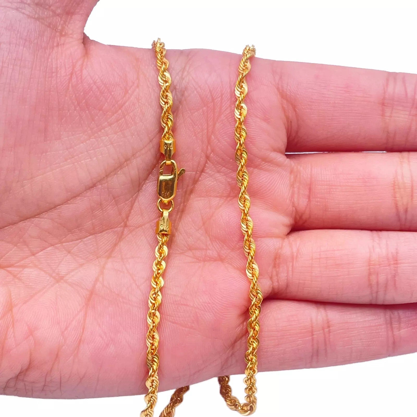 22ct Gold Rope Chain Lightweight Necklace 24 Inches 3 mm Width 