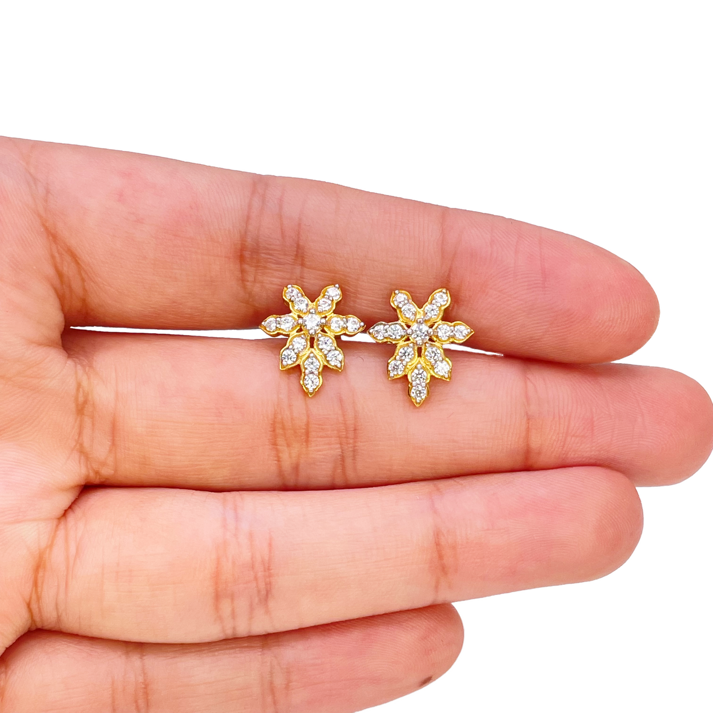 22ct Gold Floral Cubic Zirconia Necklace & Earring Set With Fancy Two-Tone Chain 