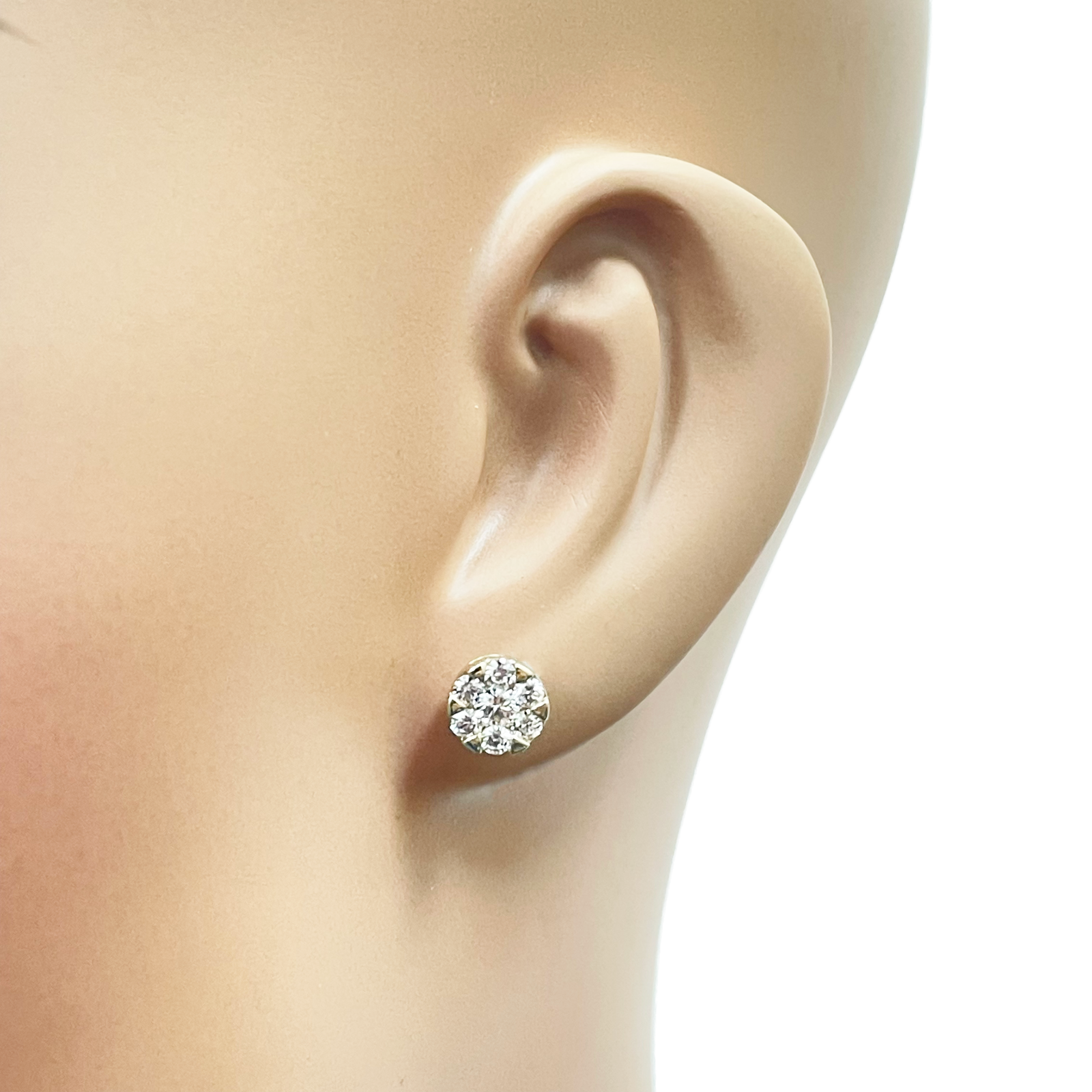 14ct Yellow Gold Natural Diamond Round Cluster Stud Earrings 0.77ct 