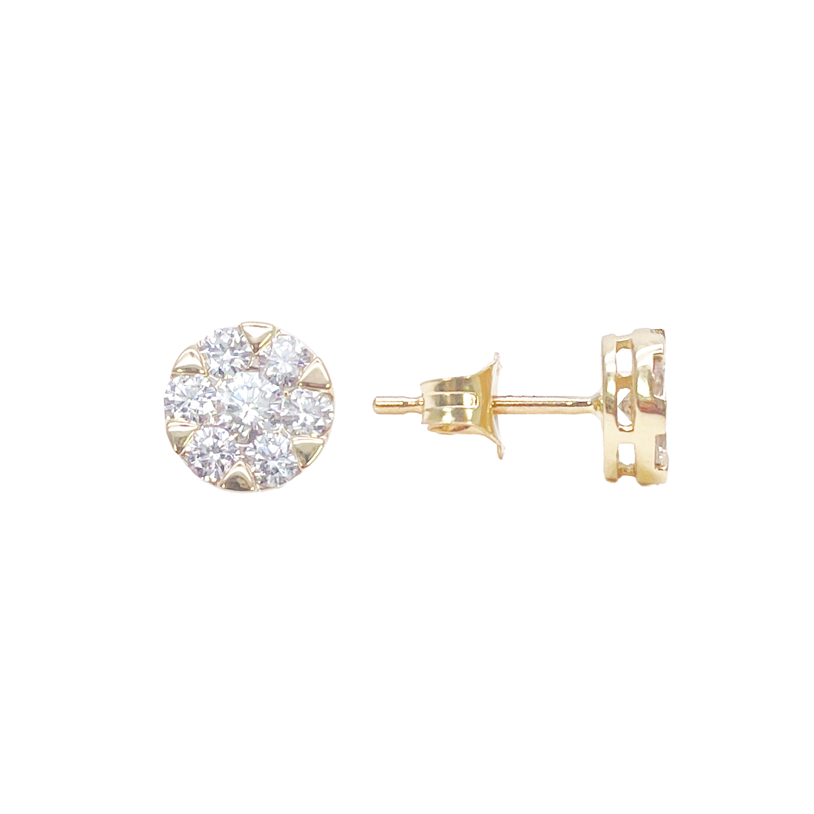 14ct Yellow Gold Natural Diamond Round Cluster Stud Earrings 0.77ct 