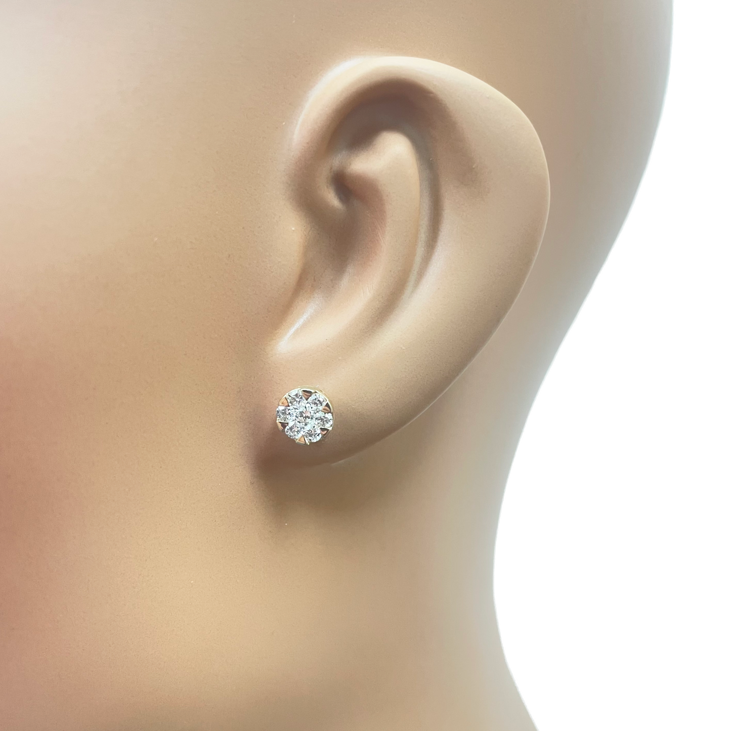 14ct Yellow Gold Natural Diamond Round Cluster Stud Earrings 0.62ct 