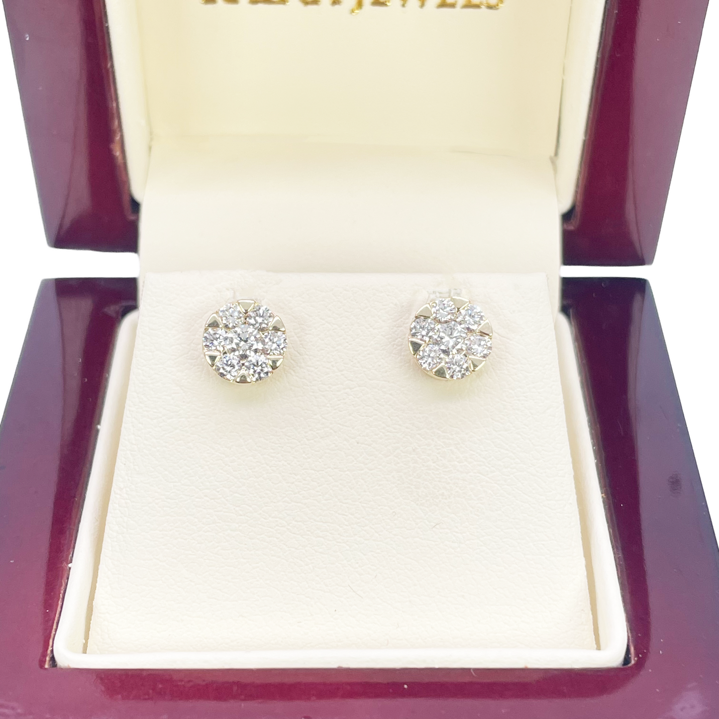 14ct Yellow Gold Natural Diamond Round Cluster Stud Earrings 0.62ct 