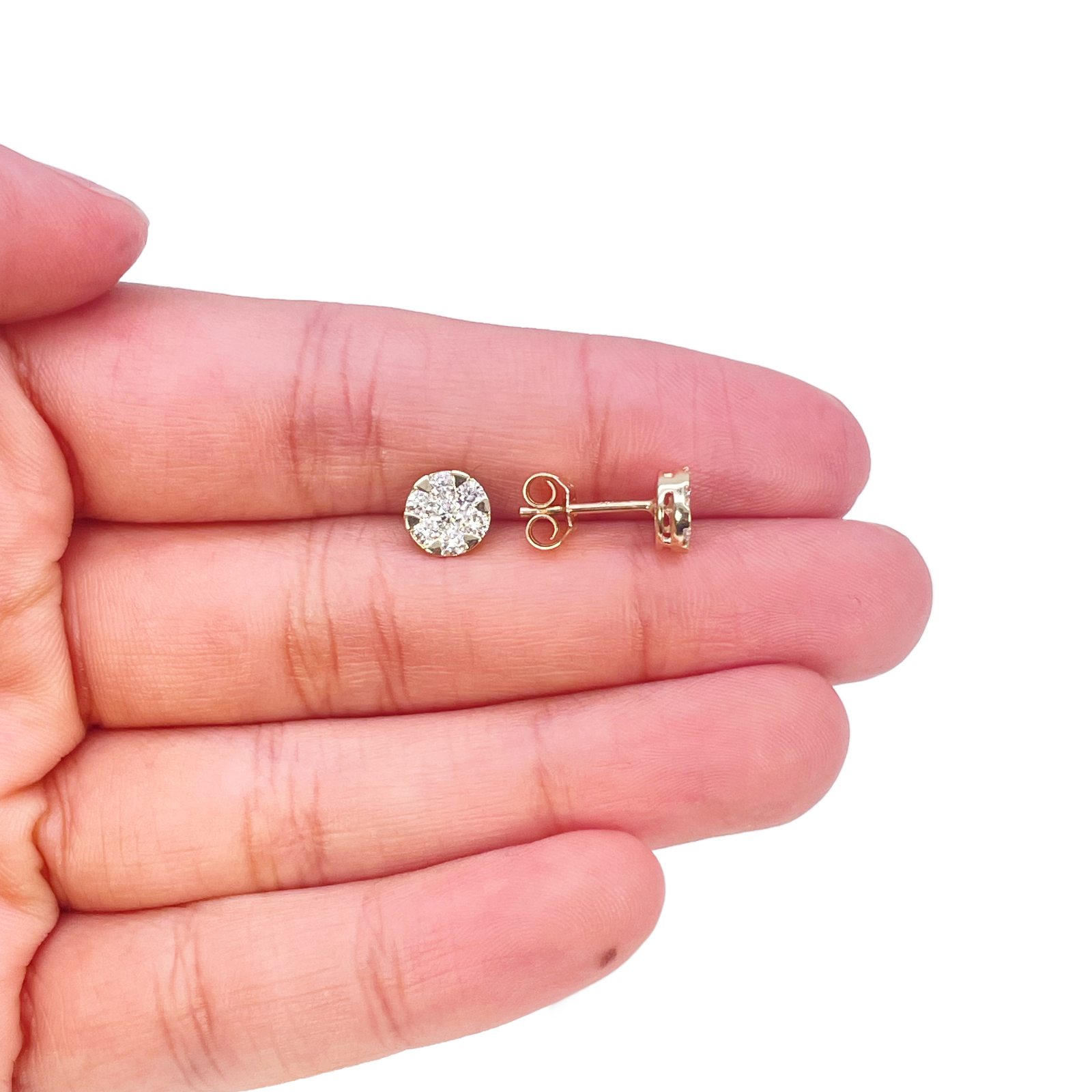 14ct Yellow Gold Natural Diamond Round Cluster Stud Earrings 0.62ct 