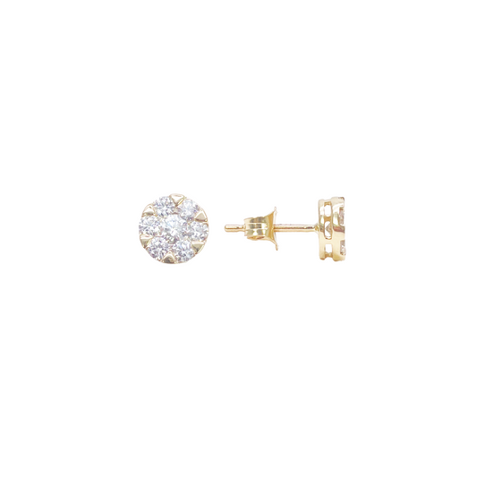 14ct Yellow Gold Natural Diamond Round Cluster Stud Earrings 0.49ct 