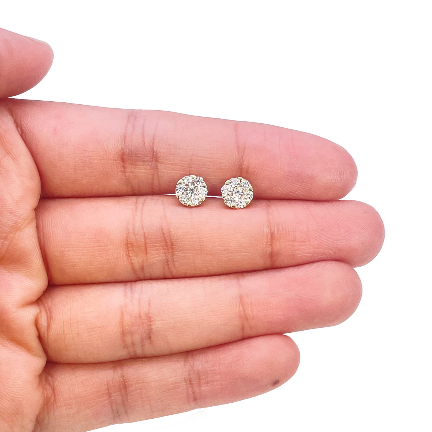 14ct Yellow Gold Natural Diamond Round Cluster Stud Earrings 0.49ct 
